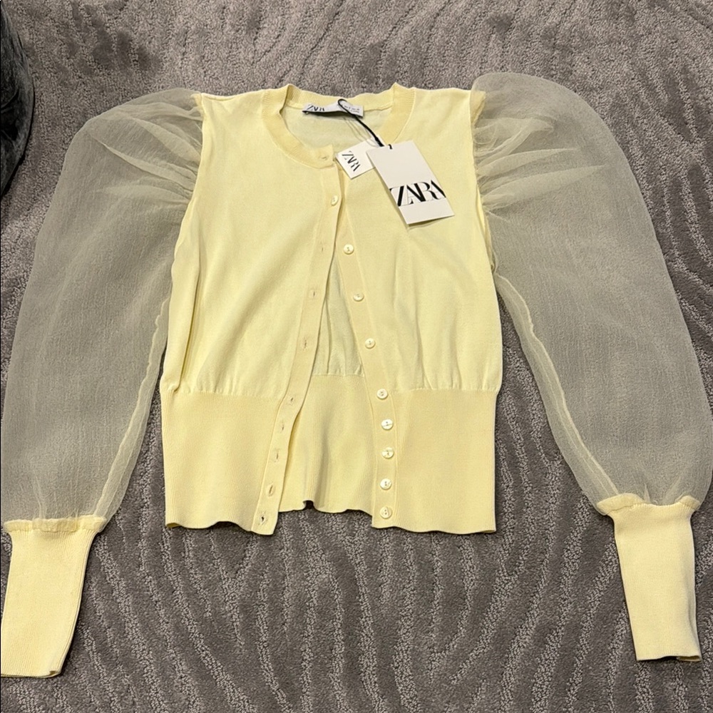 Zara Yellow Sheer Sleeve Women's Top